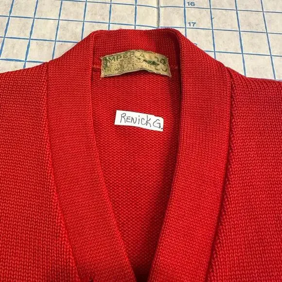 Vintage Imperial Cardigan Mens Size 38 1940s 1950s Made in USA Distressed Red - Picture 11 of 15